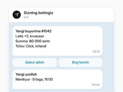 Bot xabarnomalari: yangi buyurtmalar ro‘yxati